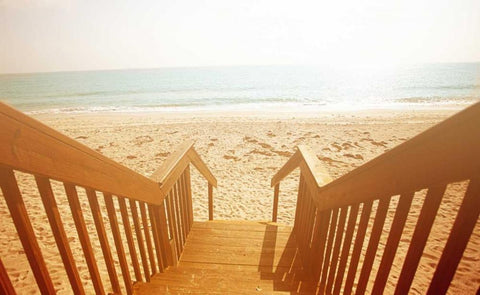 Beach Stairs White Modern Wood Framed Art Print with Double Matting by Bryant, Susan