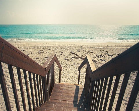 Beach Stairs White Modern Wood Framed Art Print with Double Matting by Bryant, Susan