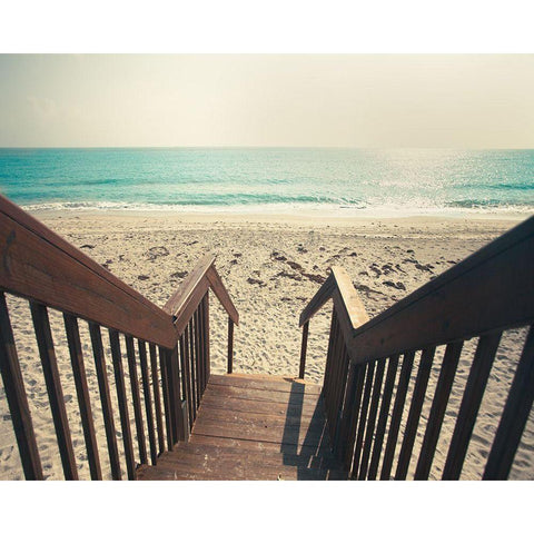 Beach Stairs Black Modern Wood Framed Art Print with Double Matting by Bryant, Susan