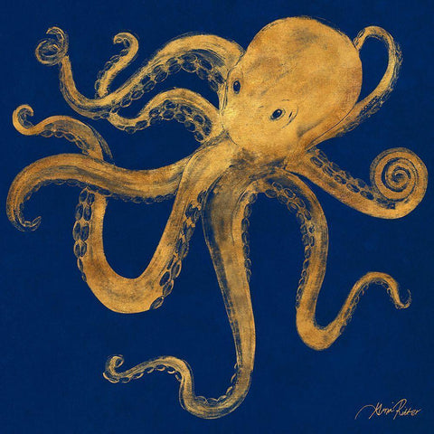 Golden Octopus White Modern Wood Framed Art Print by Ritter, Gina