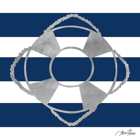 Silver Coastal on Blue Stripe IV White Modern Wood Framed Art Print by Ritter, Gina