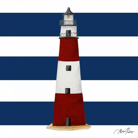 Nautical Stripe Light House Gold Ornate Wood Framed Art Print with Double Matting by Ritter, Gina