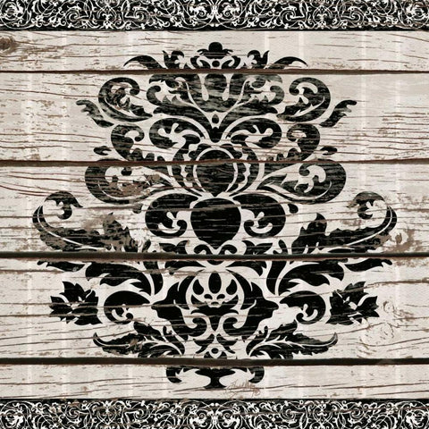 Damask Stripe I Black Ornate Wood Framed Art Print with Double Matting by Medley, Elizabeth