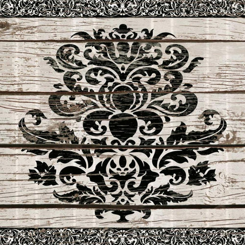 Damask Stripe I Black Modern Wood Framed Art Print by Medley, Elizabeth