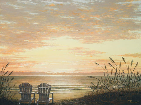 Sunset Chairs White Modern Wood Framed Art Print with Double Matting by Nawrocke, Bruce