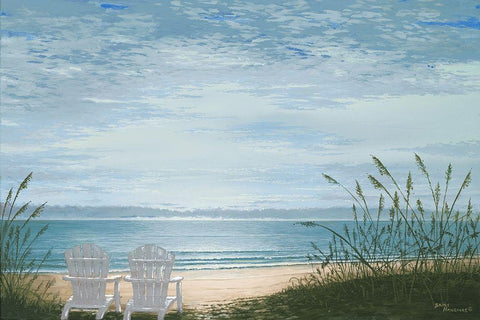 Beach Chairs Black Ornate Wood Framed Art Print with Double Matting by Nawrocke, Bruce