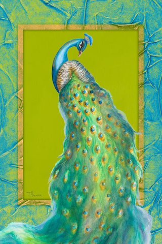 Peacock Daze I White Modern Wood Framed Art Print with Double Matting by Hakimipour, Tiffany