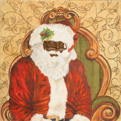 African American Sitting Santa Gold Ornate Wood Framed Art Print with Double Matting by Pinto, Patricia