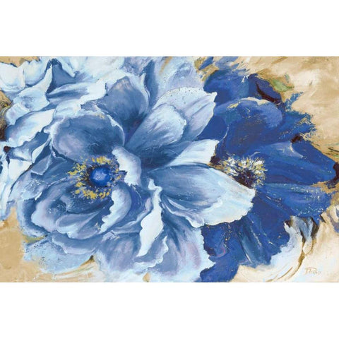 Beautiful Peonies in Indigo Gold Ornate Wood Framed Art Print with Double Matting by Pinto, Patricia