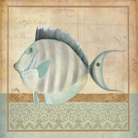 Vintage Fish III White Modern Wood Framed Art Print with Double Matting by Medley, Elizabeth