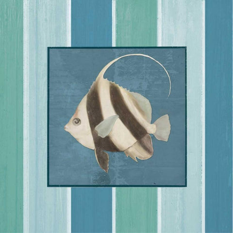 Fish on Stripes I White Modern Wood Framed Art Print with Double Matting by Medley, Elizabeth