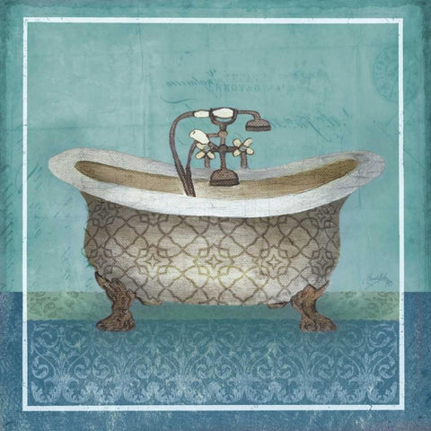 Regal Blue Tub II Black Modern Wood Framed Art Print with Double Matting by Medley, Elizabeth