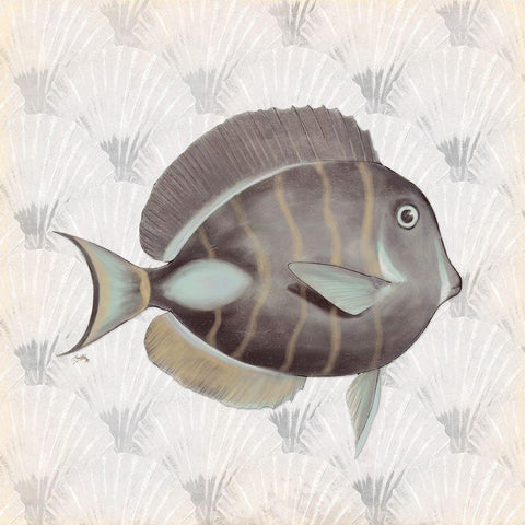 Neutral Vintage Fish II White Modern Wood Framed Art Print by Medley, Elizabeth