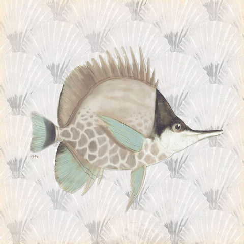 Neutral Vintage Fish III White Modern Wood Framed Art Print with Double Matting by Medley, Elizabeth