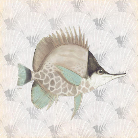 Neutral Vintage Fish III White Modern Wood Framed Art Print by Medley, Elizabeth