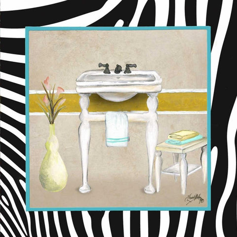 Zebra Bath I Black Ornate Wood Framed Art Print with Double Matting by Medley, Elizabeth