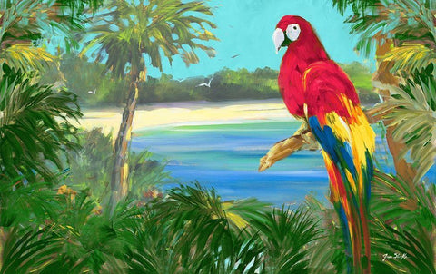 Parrot By The Ocean White Modern Wood Framed Art Print with Double Matting by Slivka, Jane