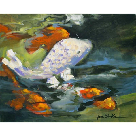 Koi White Modern Wood Framed Art Print by Slivka, Jane