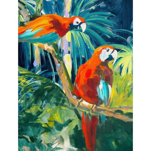 Parrots in Tropics II Black Modern Wood Framed Art Print with Double Matting by Slivka, Jane
