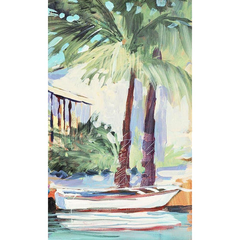 Docked By The Palms White Modern Wood Framed Art Print by Slivka, Jane