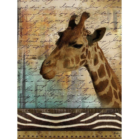 Madagascar Safari with Blue I (Giraffe) Black Modern Wood Framed Art Print with Double Matting by Pinto, Patricia