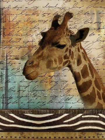 Madagascar Safari with Blue I (Giraffe) Black Ornate Wood Framed Art Print with Double Matting by Pinto, Patricia