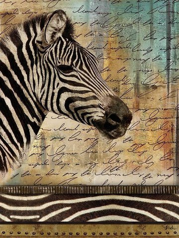 Madagascar Safari with Blue II (Zebra) Black Ornate Wood Framed Art Print with Double Matting by Pinto, Patricia