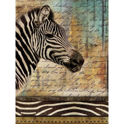 Madagascar Safari with Blue II (Zebra) Gold Ornate Wood Framed Art Print with Double Matting by Pinto, Patricia