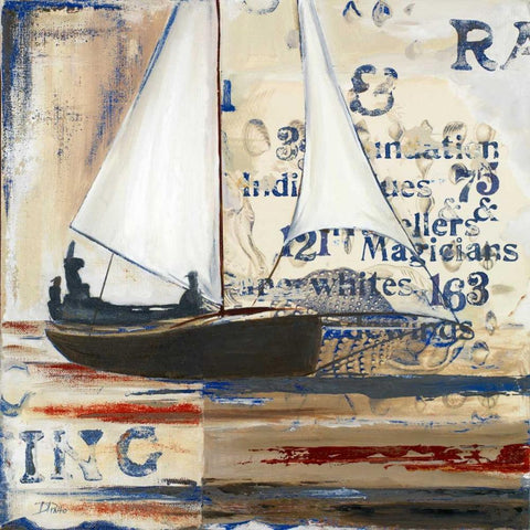 Blue Sailing Race Border I White Modern Wood Framed Art Print by Pinto, Patricia