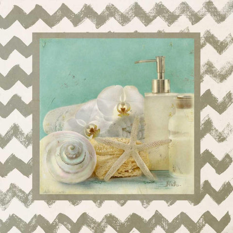 Silver Chevron Bath II Black Modern Wood Framed Art Print with Double Matting by Pinto, Patricia