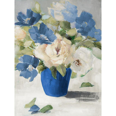 Shades Of Blue Floral White Modern Wood Framed Art Print by Loreth, Lanie