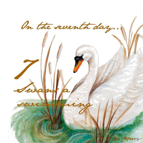 Seven Swans a-Swimming Gold Ornate Wood Framed Art Print with Double Matting by Gaynor, Janice