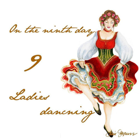 Nine Ladies Dancing White Modern Wood Framed Art Print with Double Matting by Gaynor, Janice