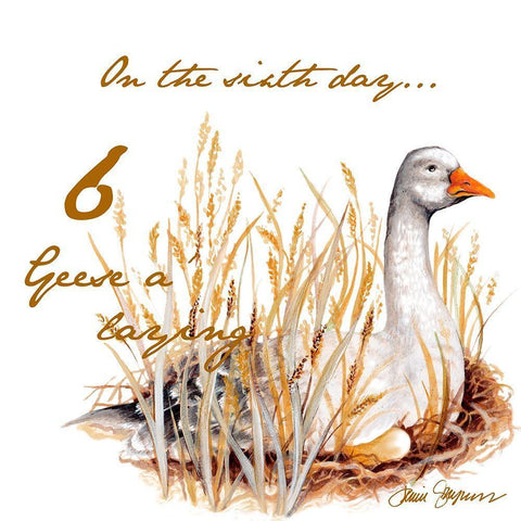 Six Geese a-Laying White Modern Wood Framed Art Print with Double Matting by Gaynor, Janice