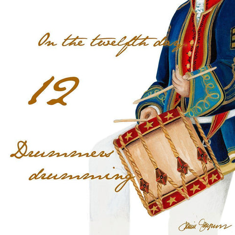 Twelve Drummers Drumming Gold Ornate Wood Framed Art Print with Double Matting by Gaynor, Janice