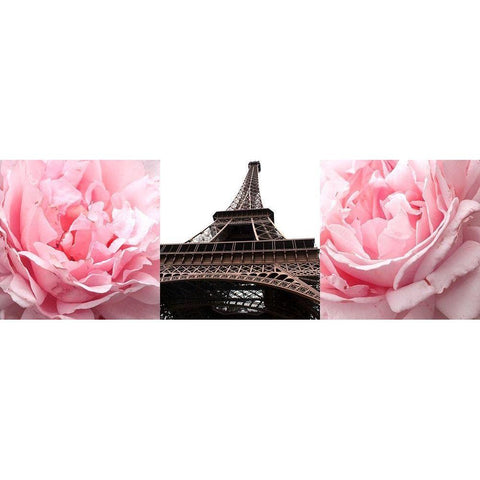 Pink Roses Eiffel Tower Gold Ornate Wood Framed Art Print with Double Matting by Navas, Emily