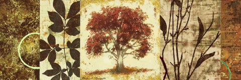 Red Tree Panel I White Modern Wood Framed Art Print with Double Matting by Marcon, Michael