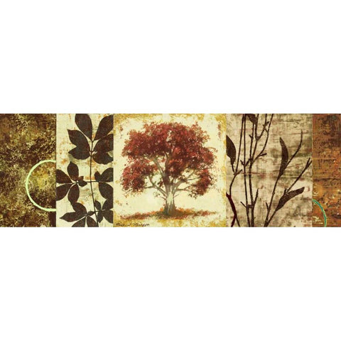 Red Tree Panel I Gold Ornate Wood Framed Art Print with Double Matting by Marcon, Michael
