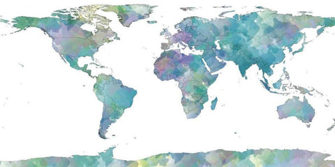 World Map Watercolor White Modern Wood Framed Art Print with Double Matting by Sundance Studio