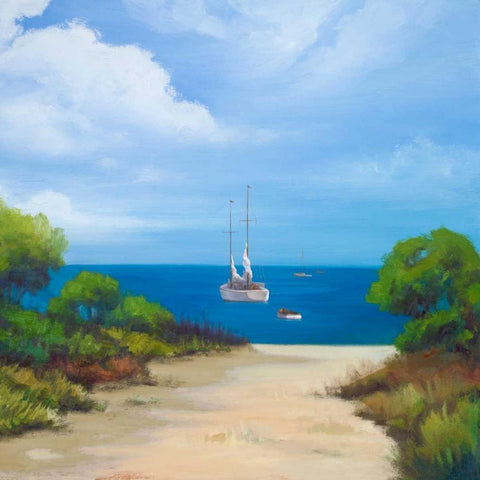 Sailboat on Coast II Gold Ornate Wood Framed Art Print with Double Matting by Rhyan, Vivien