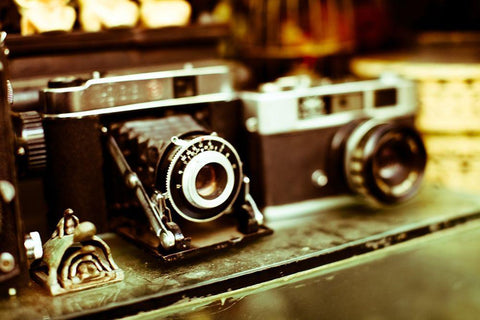 Vintage Cameras White Modern Wood Framed Art Print with Double Matting by Bryant, Susan