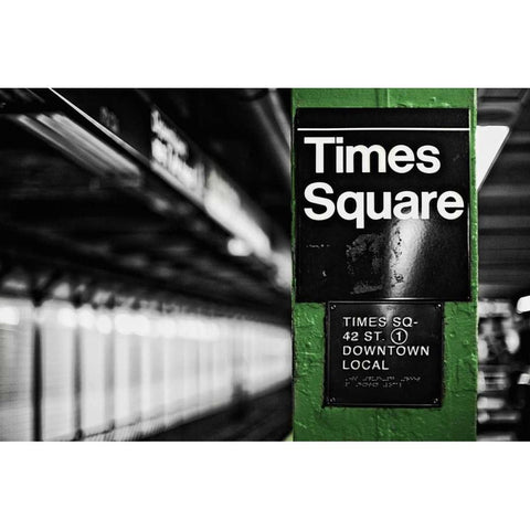 Times Square Subway Green Gold Ornate Wood Framed Art Print with Double Matting by Bryant, Susan
