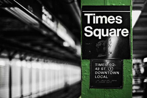 Times Square Subway Green Black Ornate Wood Framed Art Print with Double Matting by Bryant, Susan