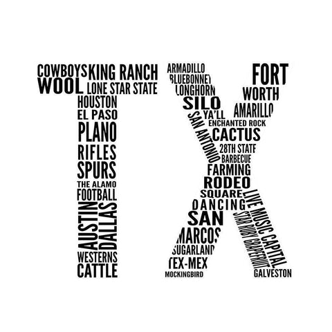 TX Type White Modern Wood Framed Art Print by SD Graphics Studio