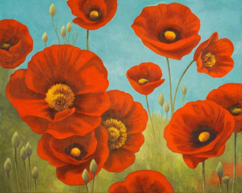 Field of Poppies I Black Ornate Wood Framed Art Print with Double Matting by Rhyan, Vivien