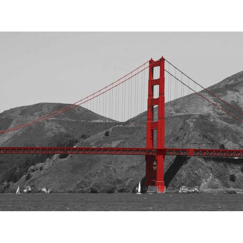 Golden Gate Bridge with Red Pop Border Gold Ornate Wood Framed Art Print with Double Matting by Navas, Emily
