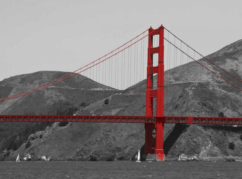 Golden Gate Bridge with Red Pop Border White Modern Wood Framed Art Print with Double Matting by Navas, Emily