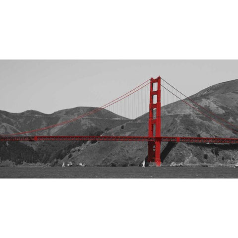 Golden Gate Bridge with Red Pop Black Modern Wood Framed Art Print with Double Matting by Navas, Emily