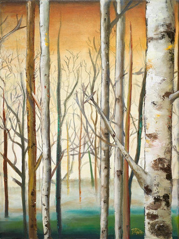 Gold Birch Forest II White Modern Wood Framed Art Print with Double Matting by Pinto, Patricia