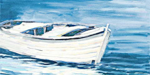 Shoreside Boat White Modern Wood Framed Art Print with Double Matting by Slivka, Jane